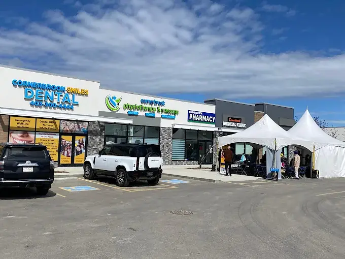 Cornerbrook Smiles Dental in the Cornerstone plaza, with free surface parking in front of the entrance